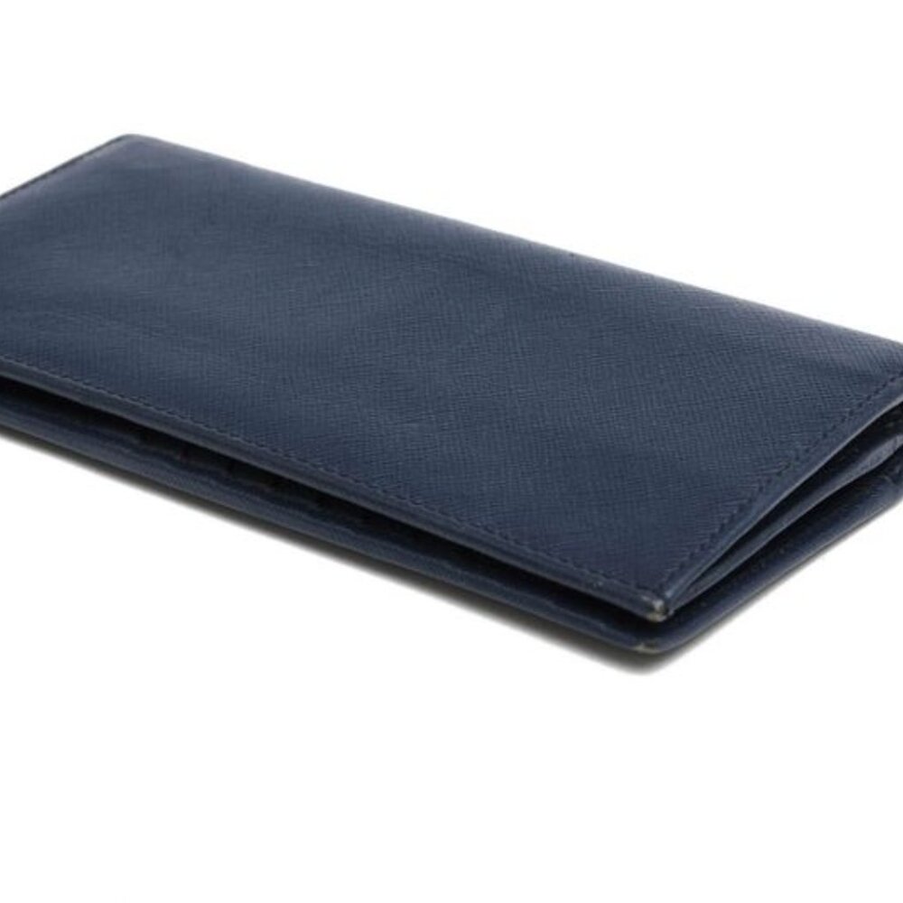 Prada Long Wallet Men Leather Navy Blue 2 Mv836 Portafverticale - Picture 3 of 8